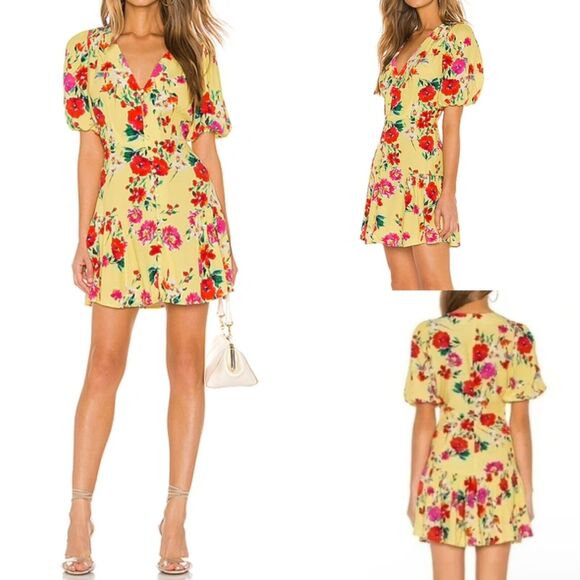 Yumi Kim Revolve Floral Golden Hour Mini Dress In Sunnyside Yellow Red - Picture 1 of 16